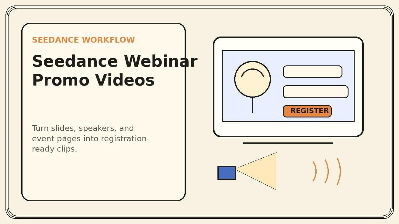 Vidéos promotionnelles de webinaires Seedance 2026 : transformez pages d’événement et diapositives en clips d’inscription